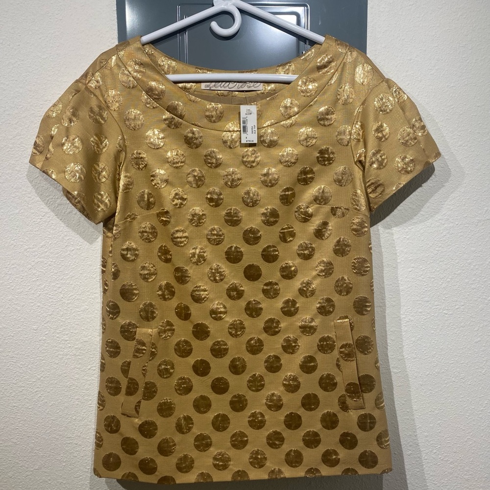 Lela Rose Metallic Gold Polka Dot Tunic